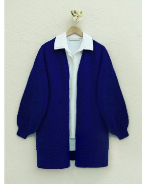 Kolu ve Eteği Ponponlu Triko Hırka    -Saks