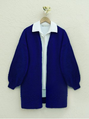 Kolu ve Eteği Ponponlu Triko Hırka    -Saks