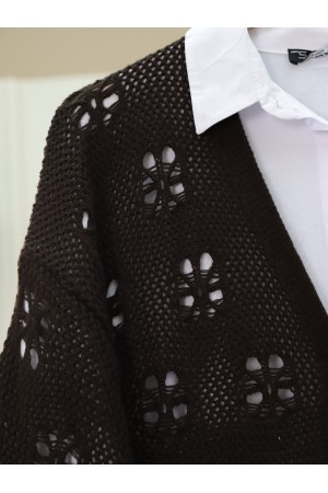 Buttoned Openwork Arabboy Knitwear Cardigan -Dark Coffee