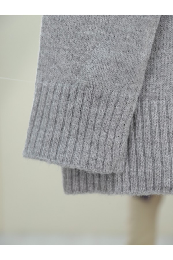 Düğmeli Oversize Triko Hırka -Gri