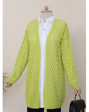 Mesh Springy Araboy Knitwear Cardigan -Oil Green