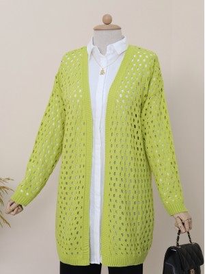 Fileli Baharlık Araboy Triko Hırka -Yağ Yeşili