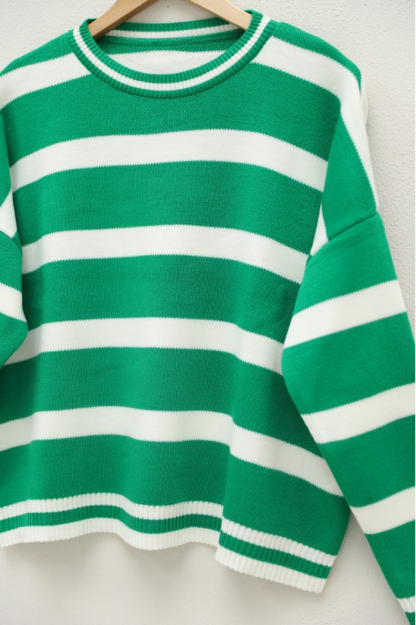Crew Neck Loose Knitwear Sweater -Green