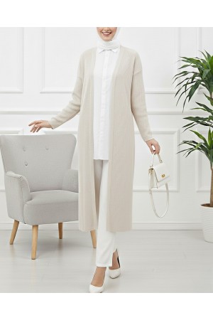 كارديجان طويل محبوك بفتحات جانبية -حجر