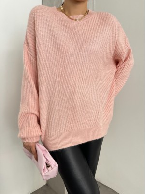 Diamond Pattern Crew Neck Knitwear Sweater -Powder