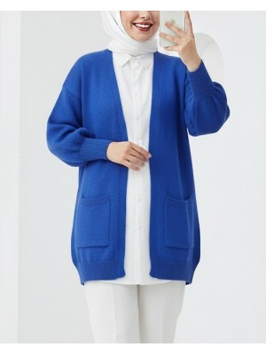 Yumoş Cift Cepli Triko Hırka    -Saks