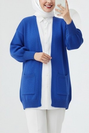 Yumoş Cift Cepli Triko Hırka    -Saks