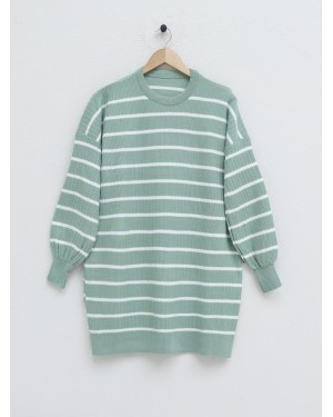 Crew Neck Ribbed Knitwear Tunic -Mint Color