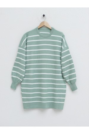 Bisiklet Yaka Fitilli Triko Tunik -Mint