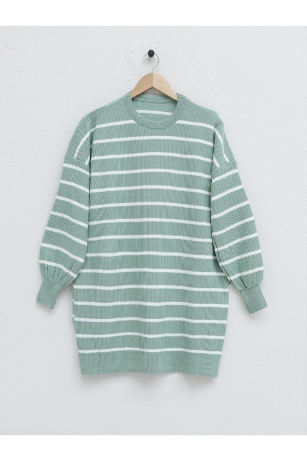 Bisiklet Yaka Fitilli Triko Tunik -Mint