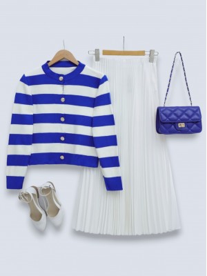 Ringelli Metal Düğmeli Kısa Hırka -Saks