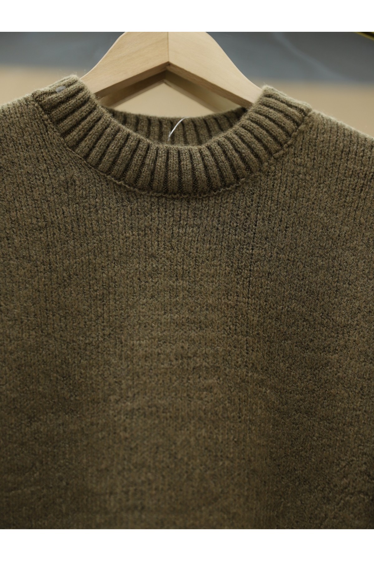 Crew Neck Skirted Ribbed Casual Knitwear Sweater - Soil