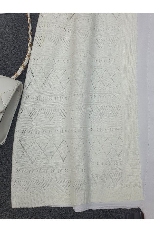 Openwork Patterned Zero Sleeve Knitwear Cardigan -Ecru