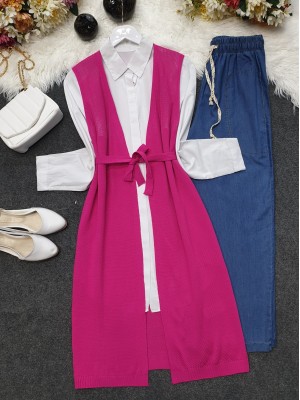 Fileli Baharlık Hırka     -Fuşya