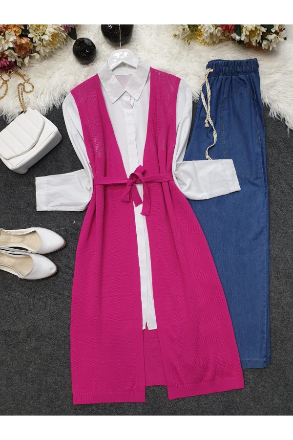  Mesh Spring Cardigan    -Fuchsia