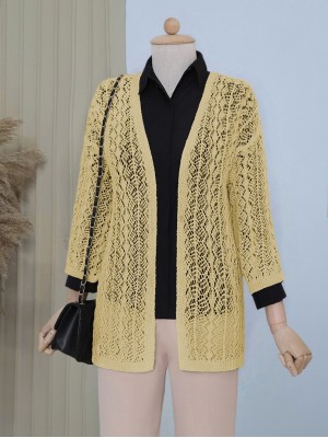 Yarım Kol Ajurlu Kısa Hırka    -Sarı