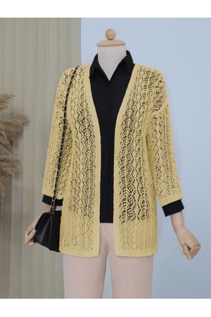 Yarım Kol Ajurlu Kısa Hırka    -Sarı