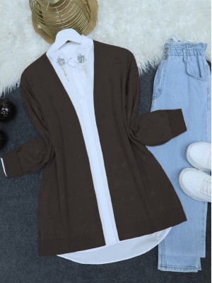 Ajurlu Araboy Triko Hırka   -K. Kahve