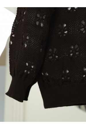 Buttoned Openwork Arabboy Knitwear Cardigan -Dark Coffee