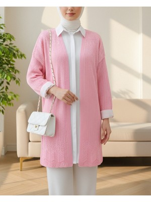 Openwork Cardigan with Patterned Skirt -Pink