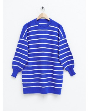 Crew Neck Ribbed Knitwear Tunic -Saxe 