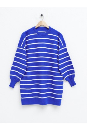 Crew Neck Ribbed Knitwear Tunic -Saxe 