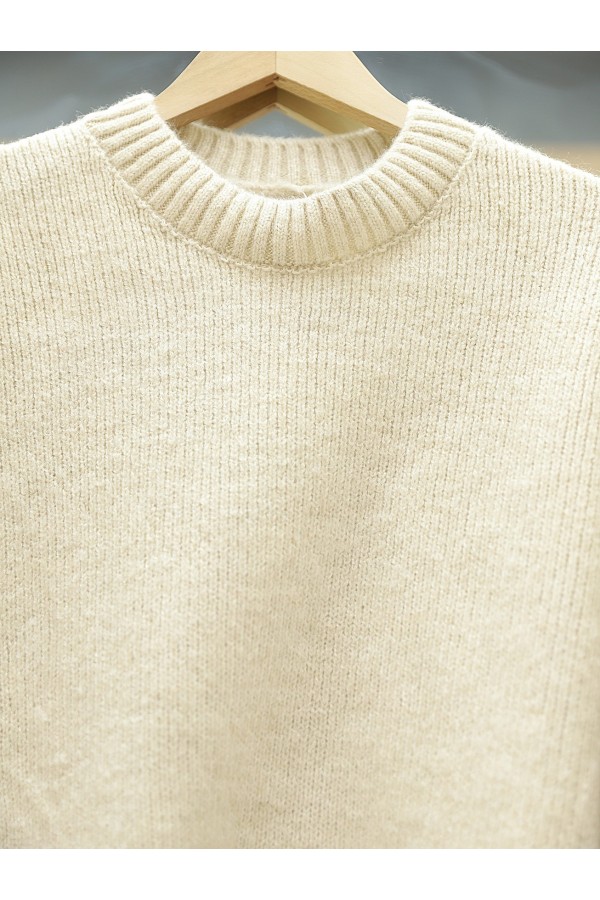 Crew Neck Skirted Ribbed Casual Knitwear Sweater -Stone