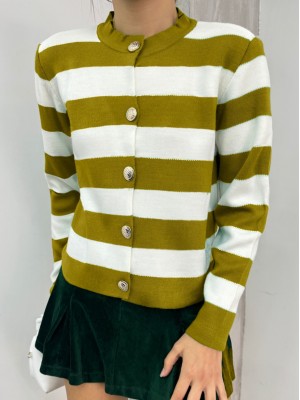 Ringelli Metal Düğmeli Kısa Hırka  -Yağ Yeşili