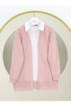 Ajurlu  Desenli Baharlık Hırka  -Pudra