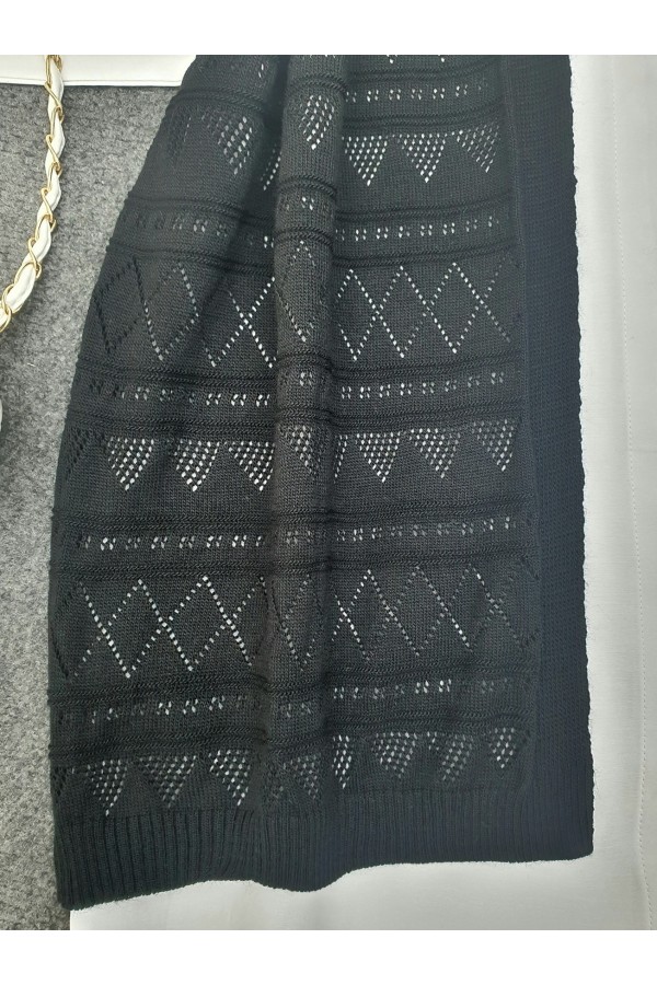 Openwork Patterned Zero Sleeve Knitwear Cardigan -Black