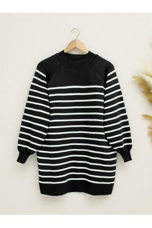 Yarım Boğazlı Triko Tunik -Siyah