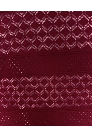 Openwork  Patterned Knit Dress -Maroon
