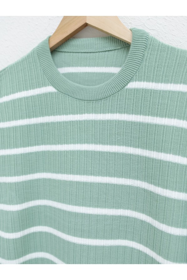 Bisiklet Yaka Fitilli Triko Tunik -Mint