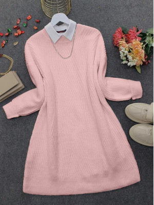 Bisiklet Yaka Baklava Desen Triko Kazak       -Somon