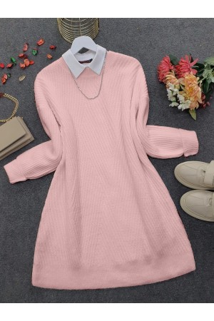 Bisiklet Yaka Baklava Desen Triko Kazak       -Somon