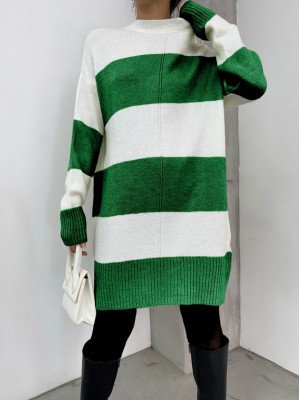 Thick Striped Knitwear Tunic -Green