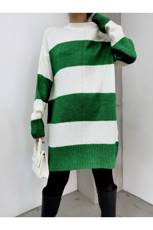 سترة تريكو مخططة سميكة -أخضر