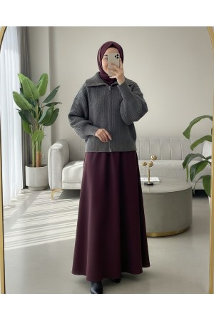 كارديجان محبوك بسحاب ونصف رقبة -لون مدخن