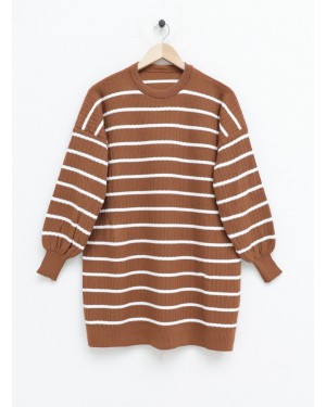 Crew Neck Ribbed Knitwear Tunic -Snuff