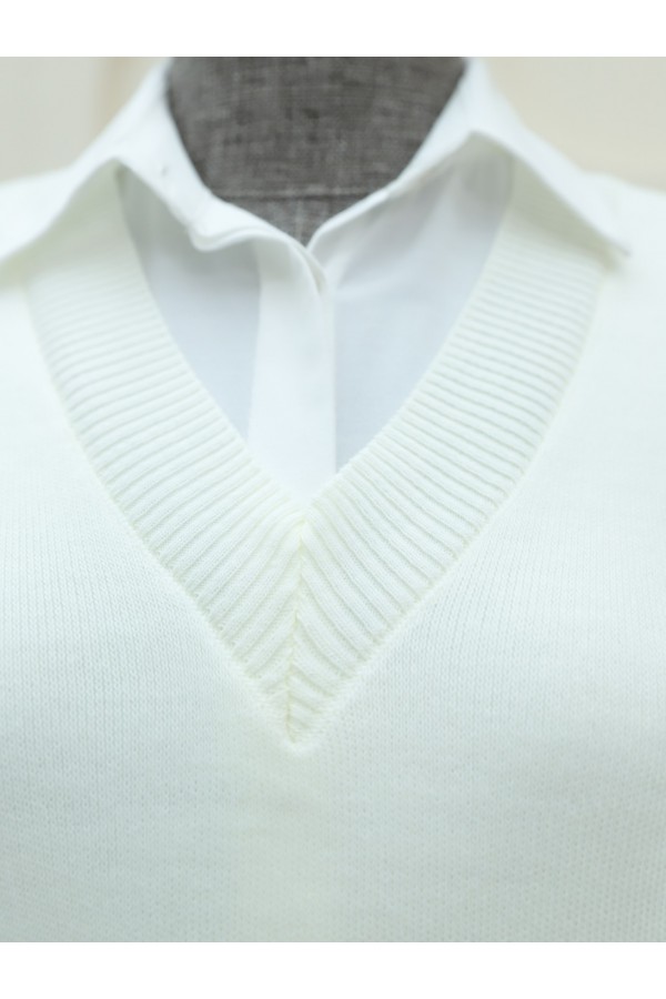V-Neck Oversize Knitwear Sweater -Ecru