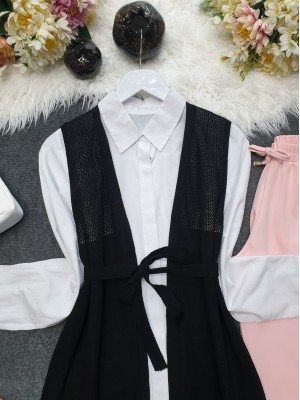 Fileli Baharlık Hırka  -Siyah