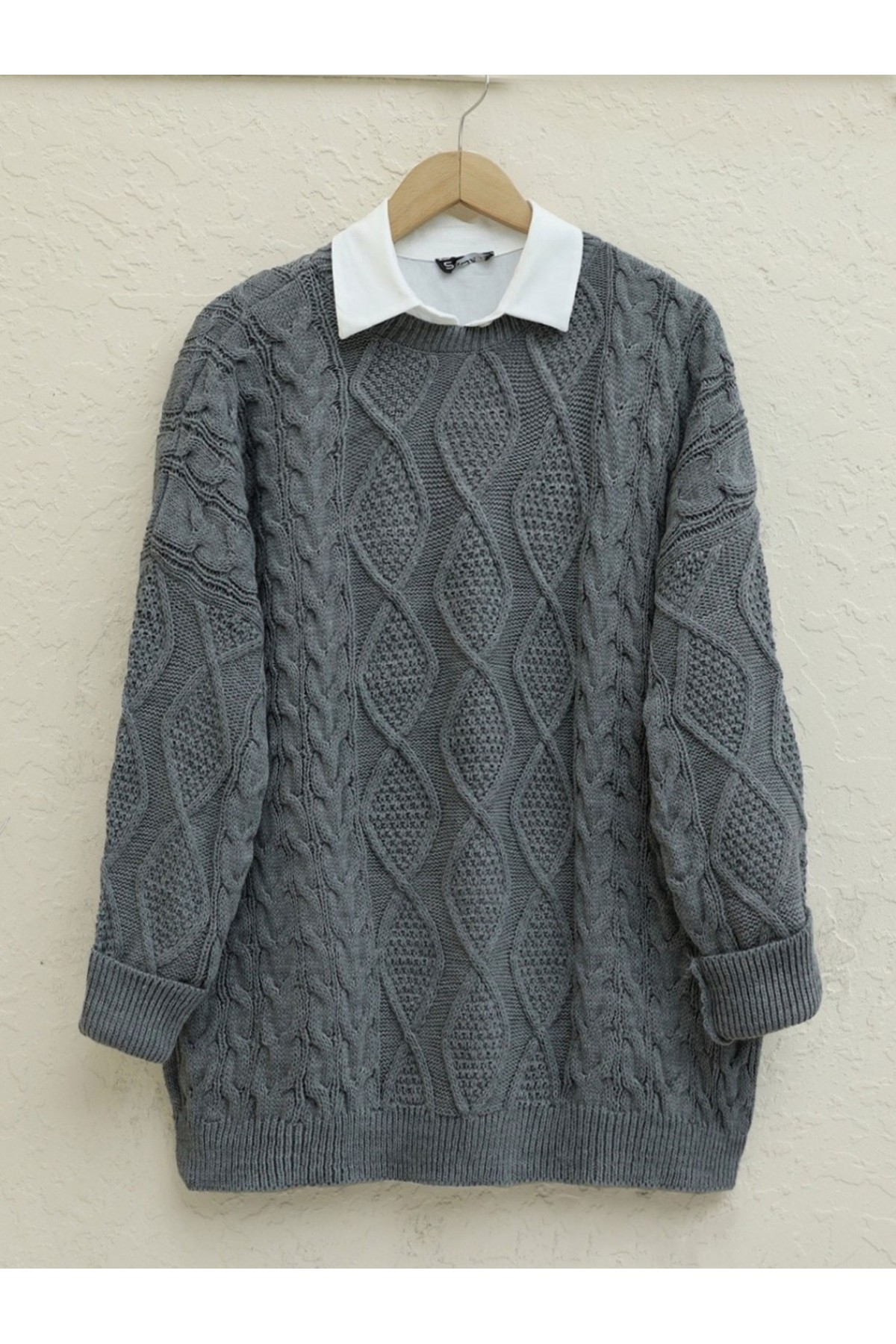 Honeycomb Pattern Loose Knitwear Sweater       -Smoked 