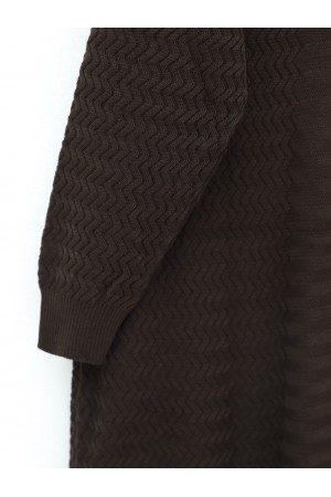 Zikzak Desenli Uzun Triko Hırka -K. Kahve