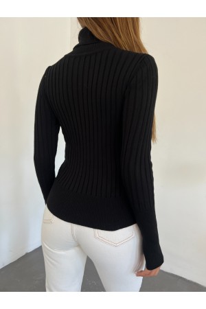 Turtleneck Corduroy Knitwear Sweater -أسود