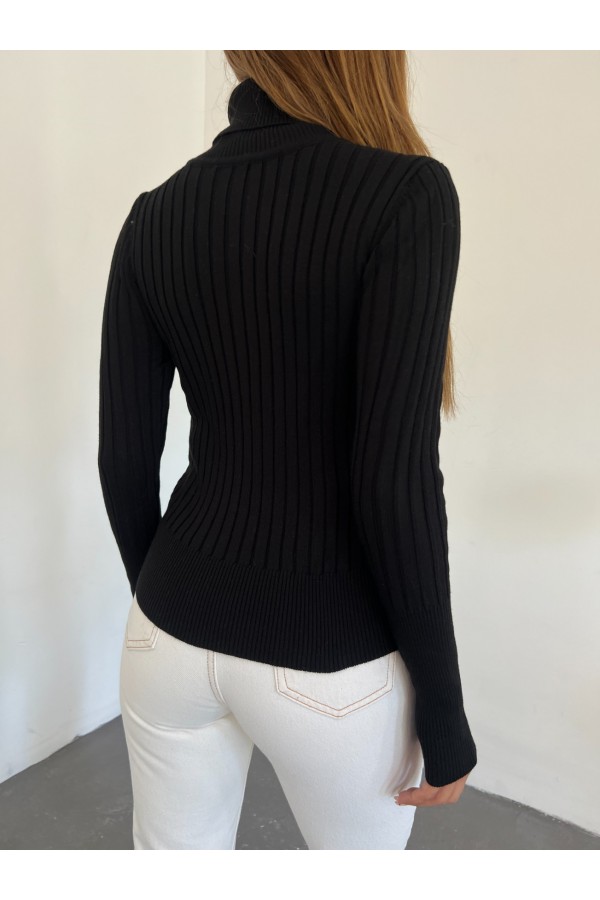 Turtleneck Corduroy Knitwear Sweater -Black