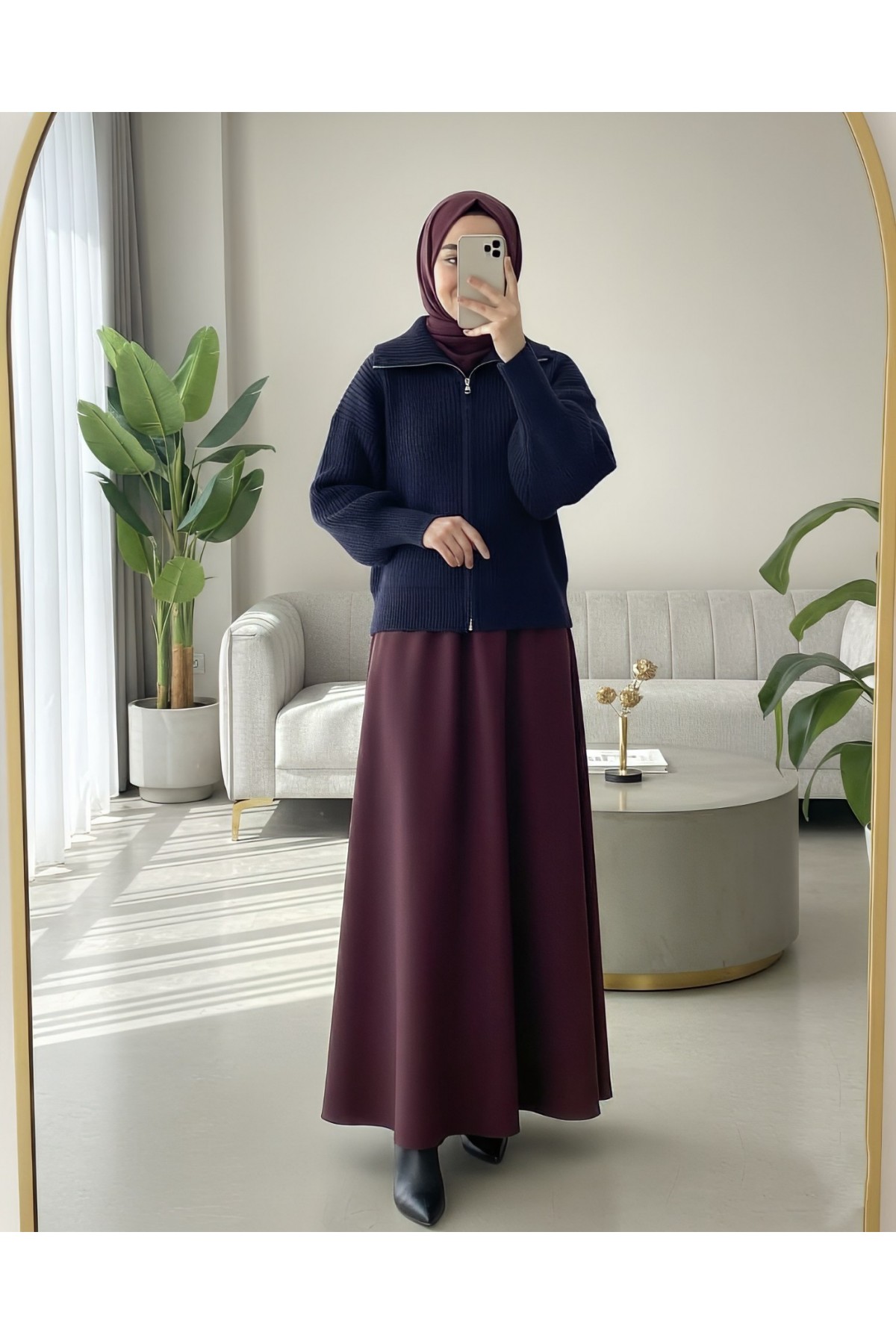 Yarım Boğazlı Fermuarlı Triko Hırka -Laci