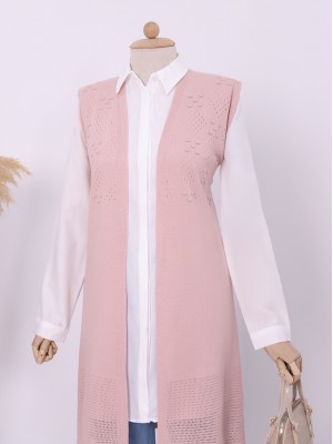 Openwork Pompom Araboy Knitwear Vest -Powder