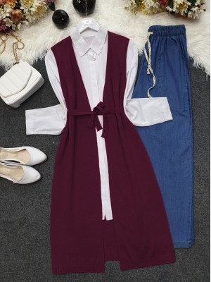 Fileli Baharlık Hırka         -Bordo