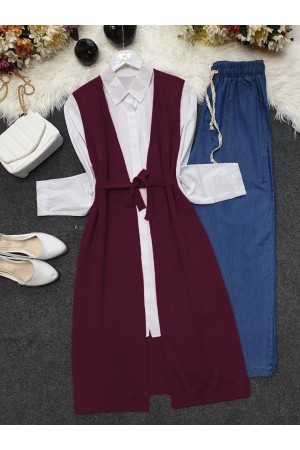  Mesh Spring Cardigan        -بوردو