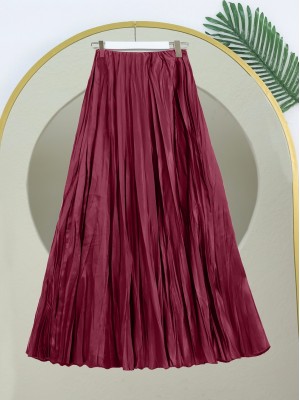 Beli Lastikli Saten Kraş Etek  -Bordo